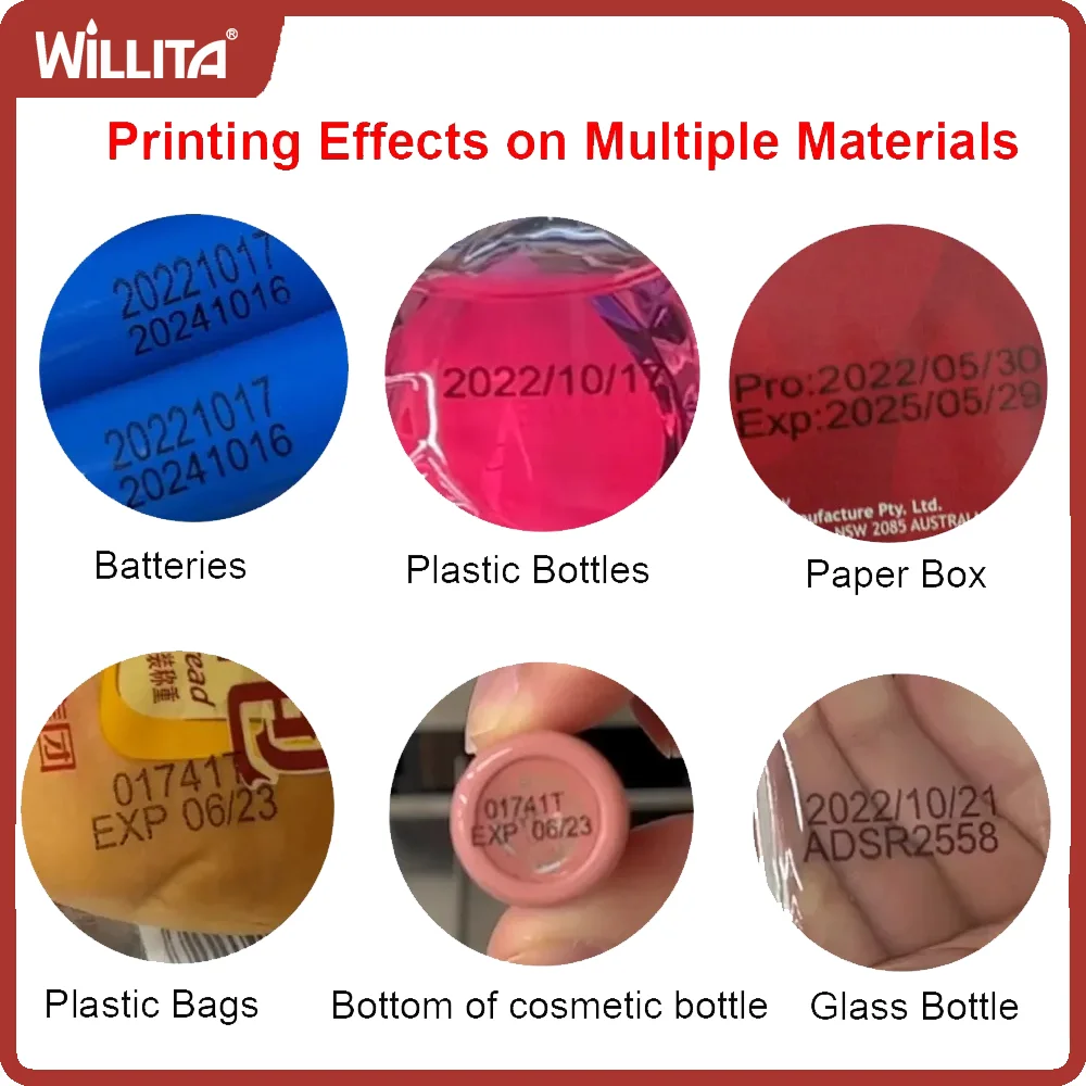 Willita 12.7mm Desktop Inkjet Printer Batch Code Date Number Logo Expiry Date For Bottle Card Metal Portable Printing Machine