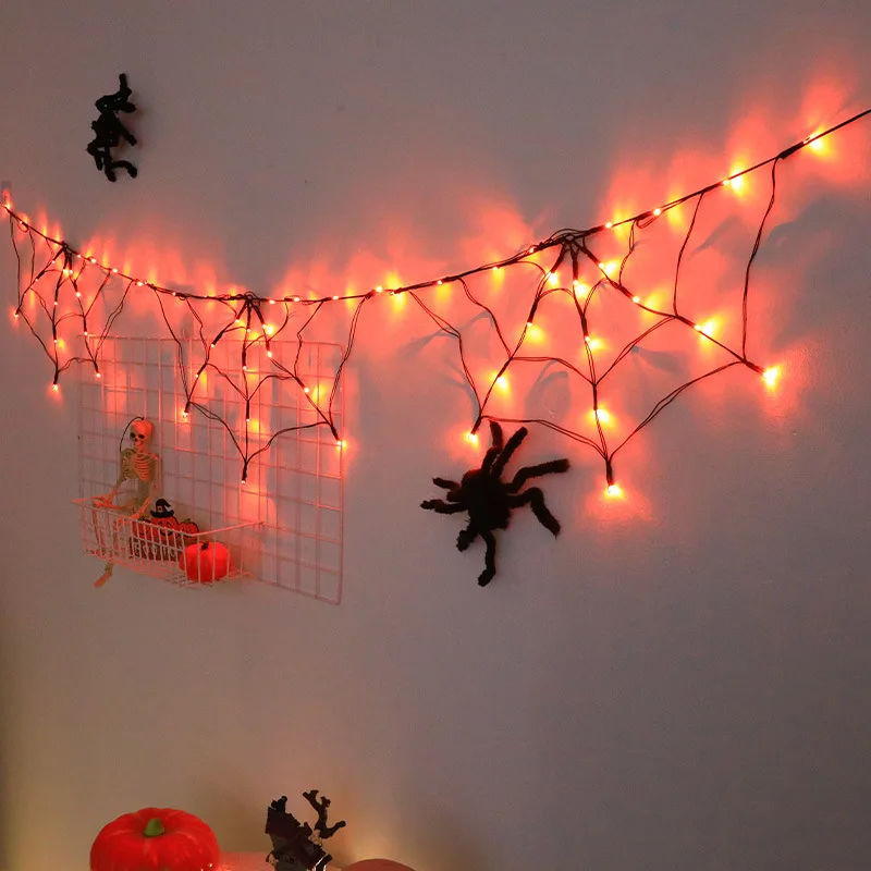 Halloween Spider Web String Lights Cobweb Fairy Lights for Haunted House Party Yard Garden Wall Window Party Decor