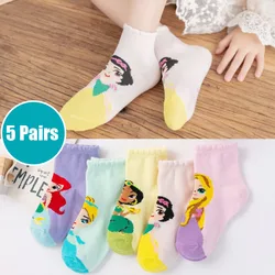 5 Pairs Disney Princess Baby Girls Socks Children Short Anime print Socks Cotton Breathable Cartoon Warm Floor Kids Socks 0-12 Y