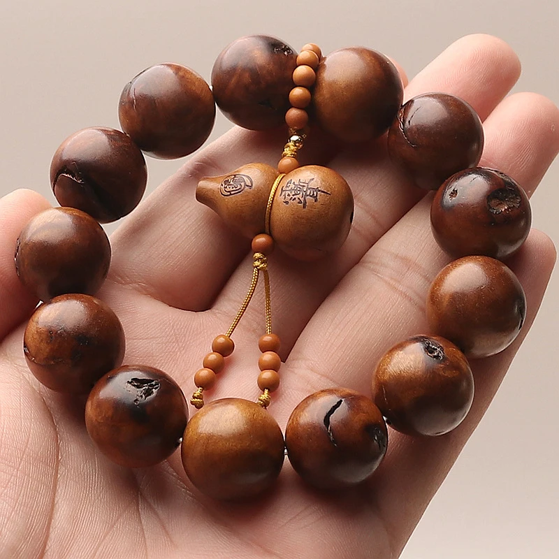 Thunder-stained jujube wood bracelet, natural thunder-patterned aged wood, unisex collectible bracelet with mountain ghost money