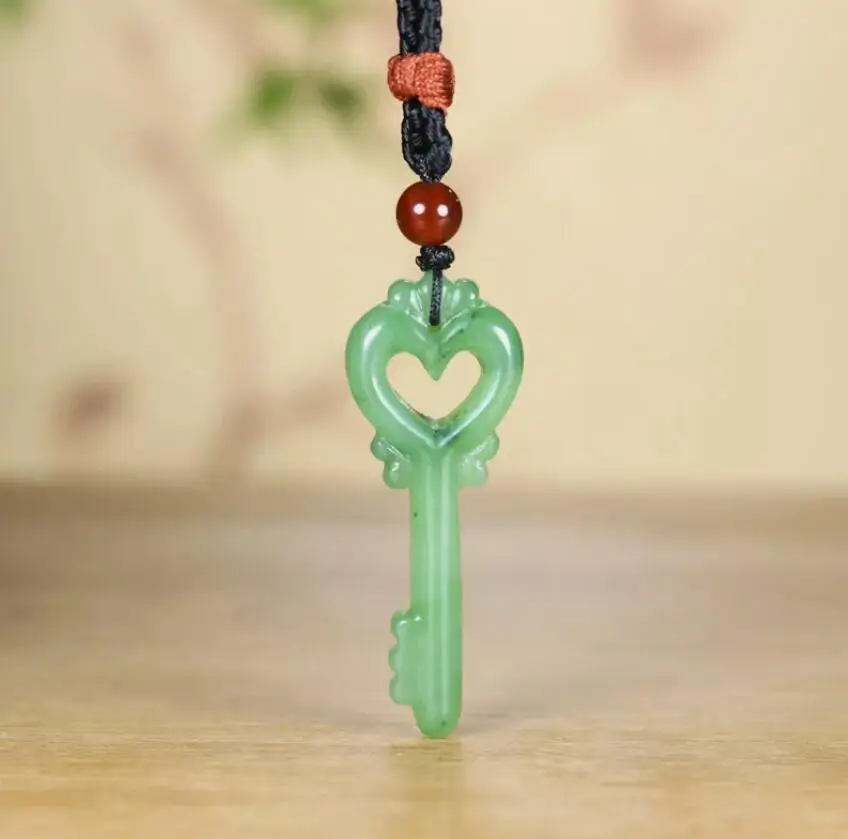 

China Natural Green HeTian Jade jasper jadeite Hand-Carved Pendant Phoenix Key