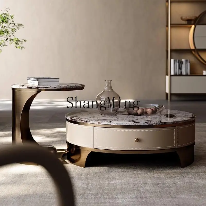 

ZYY natural round marble coffee table living room light luxury high-end small apartment household