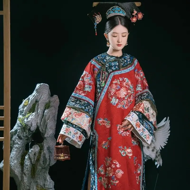 Young imperial concubine Qing Dynasty women's wear Qing Dynasty cloak flag flag female print Chinese style court style Hanfu