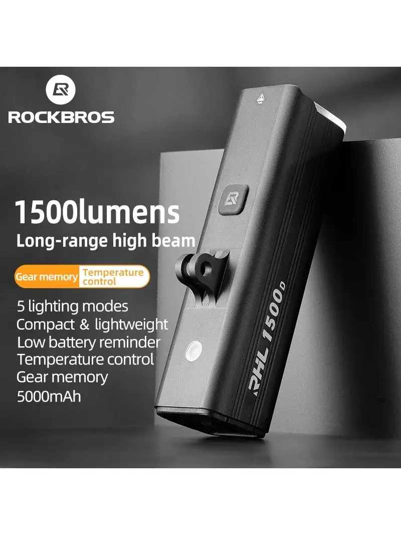 AliExpress ROCKBROS Bike Light 1500LM/1000LM Aluminum Alloy Type-C Charging Smart Front Lights Hanging Version LED Lamp Cycling Headlights