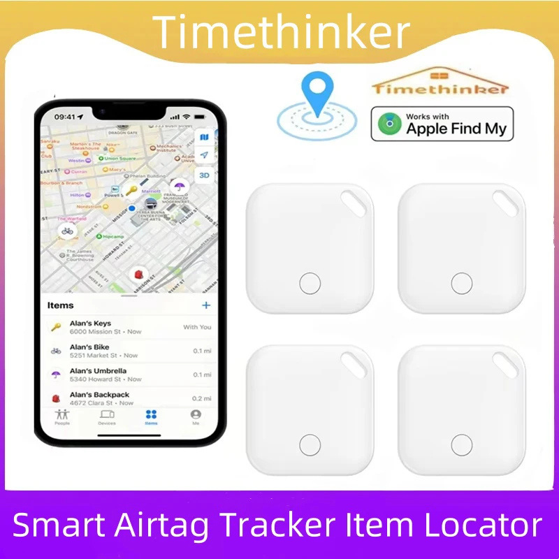 Timethinker Smart Bluetooth GPS Tracker Air Tag Work with Apple Find My APP ITag Anti Lost Reminder Locate Airtag for Pets IOS