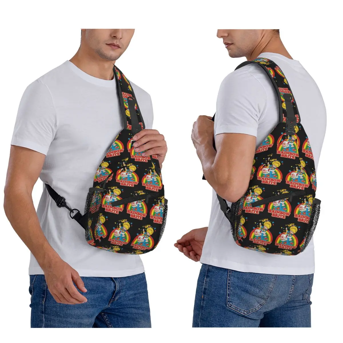 

Rainbow Brite Vintage Colorful Design Chest Bag Men Sling Crossbody Backpack Chest Bag Travel Hiking Daypack Shoulder Bag