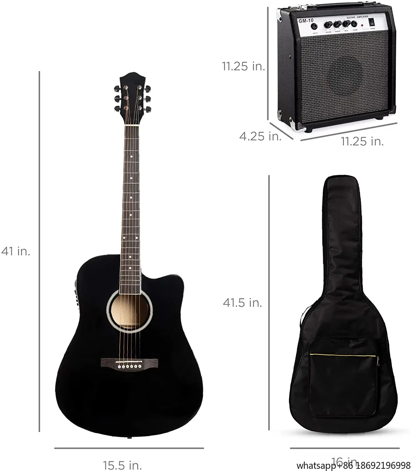 One-piece original sound electric guitar kit with electric box bright black 10 watt mini amplifier
