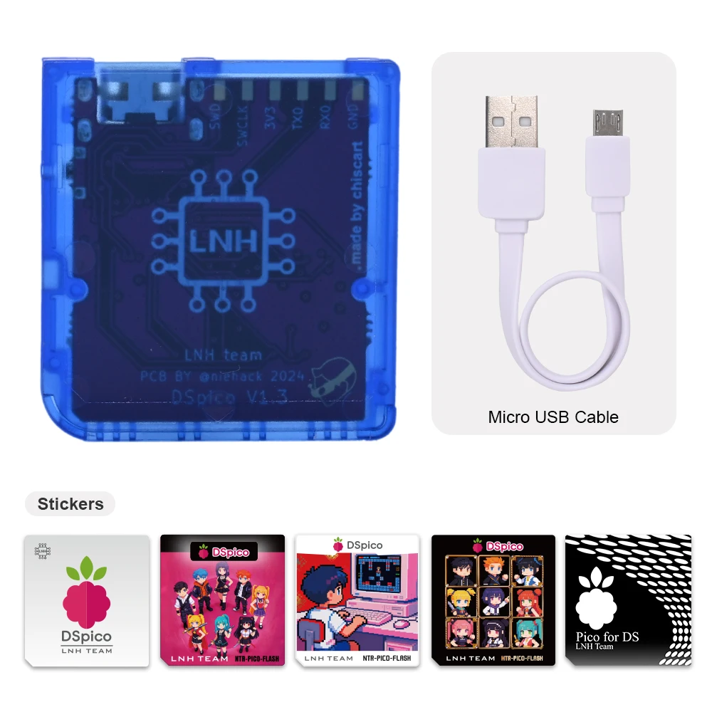 Chisfamily Micro USB Transparenter DSpico Spiele-Reader-Adapter 16 MBit Mit LED RP2040 für Nintendo DS, NDSL, DSi, 3DS Konsolen
