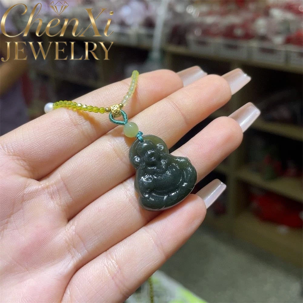 

Natural Hetian Bluish Jade Maitreya Buddha Pendant Luxury Quality Fashion Fine Jewelry Amulets And Mascots Exquisite Elegant