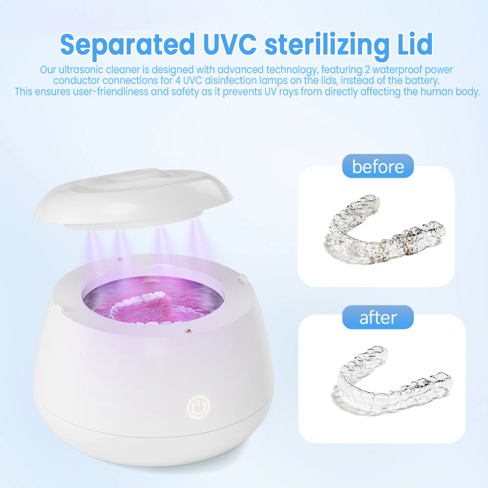 KUNPHY 200ML Ultrasonic Retainer Cleaner with UV Light 48kHz Dental Ultrasonic Retainer Cleaner Machine for Dental Appliances