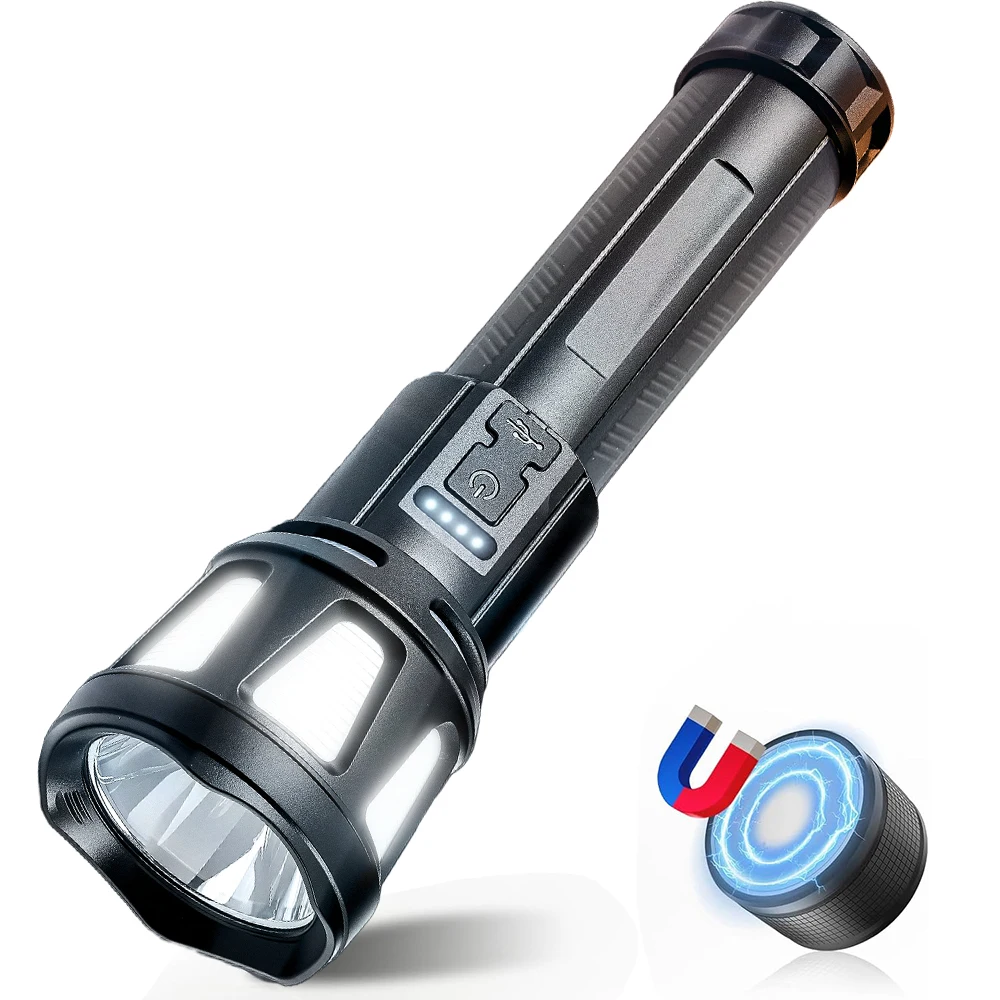 Senter LED Daya Tinggi 8 Mode Pencahayaan Baterai Bawaan USB Dapat Diisi Ulang Cahaya Kuat Senter Taktis Luar Ruangan Berkemah Mendaki