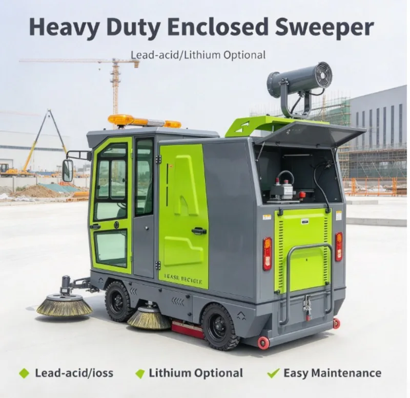 Closed Operator Cab Fog Cannon Street Sweeper Electric Ride-on Industrial Floor Sweeping Cleaning Machine