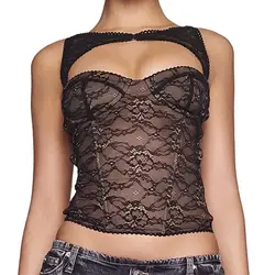 Sexy Spaghetti Strap Camisoles Floral Lace V-Neck Sleeveless Sling Tank Tops Summer New Backless Slim Fit Vests Streetwear Women