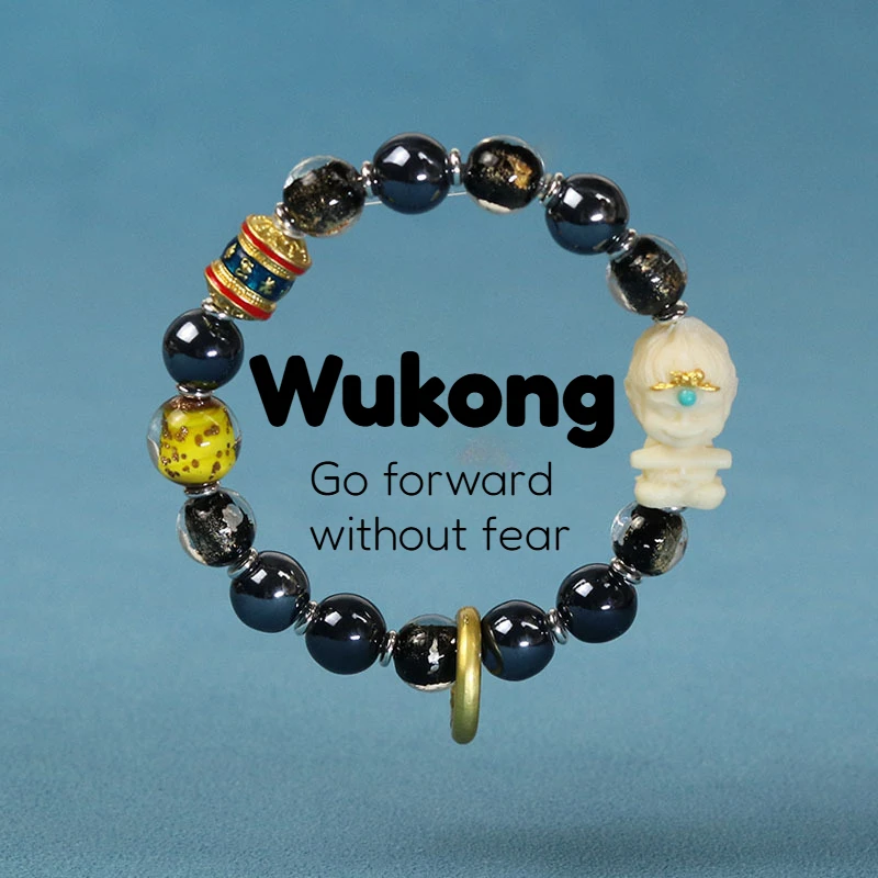 2024 New Incense Grey Glass Bracelet Wukong Glass Hand String Six Words Advanced Sense of Victory Over Buddha Lovers Bracelet