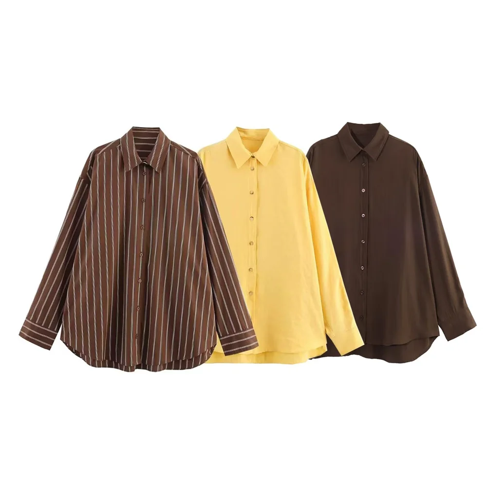 

2026 New Women's Fashion Versatile Striped Loose Long Sleeve Collar Single breasted Decorative Shirt