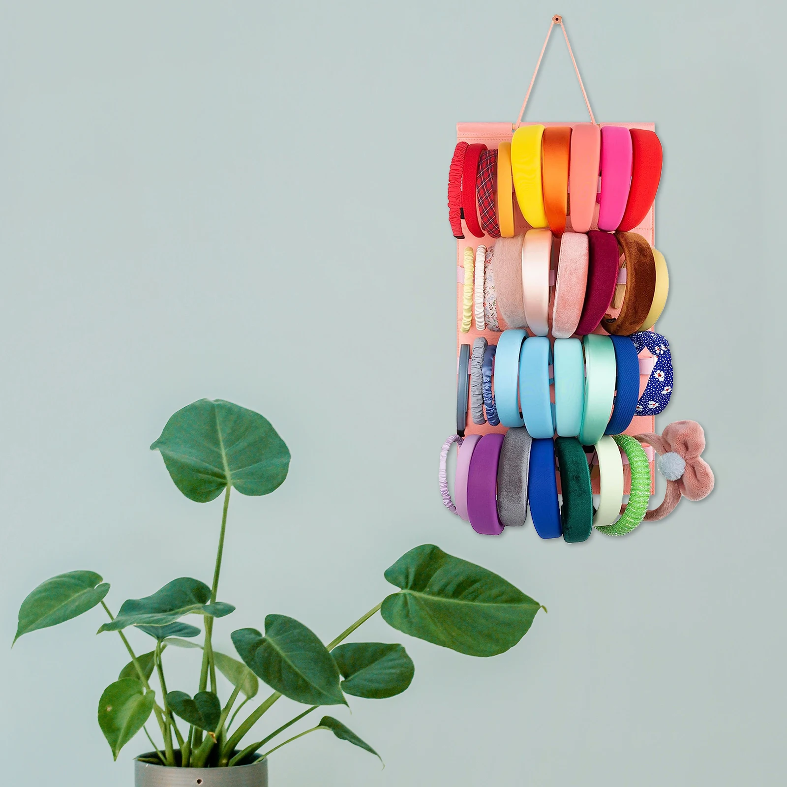 

Felt Headband Bag 30 Compartments Headband Holder Organizer Pink Wall Mount Organizer Hairband Stand Women Girls Hoops Display