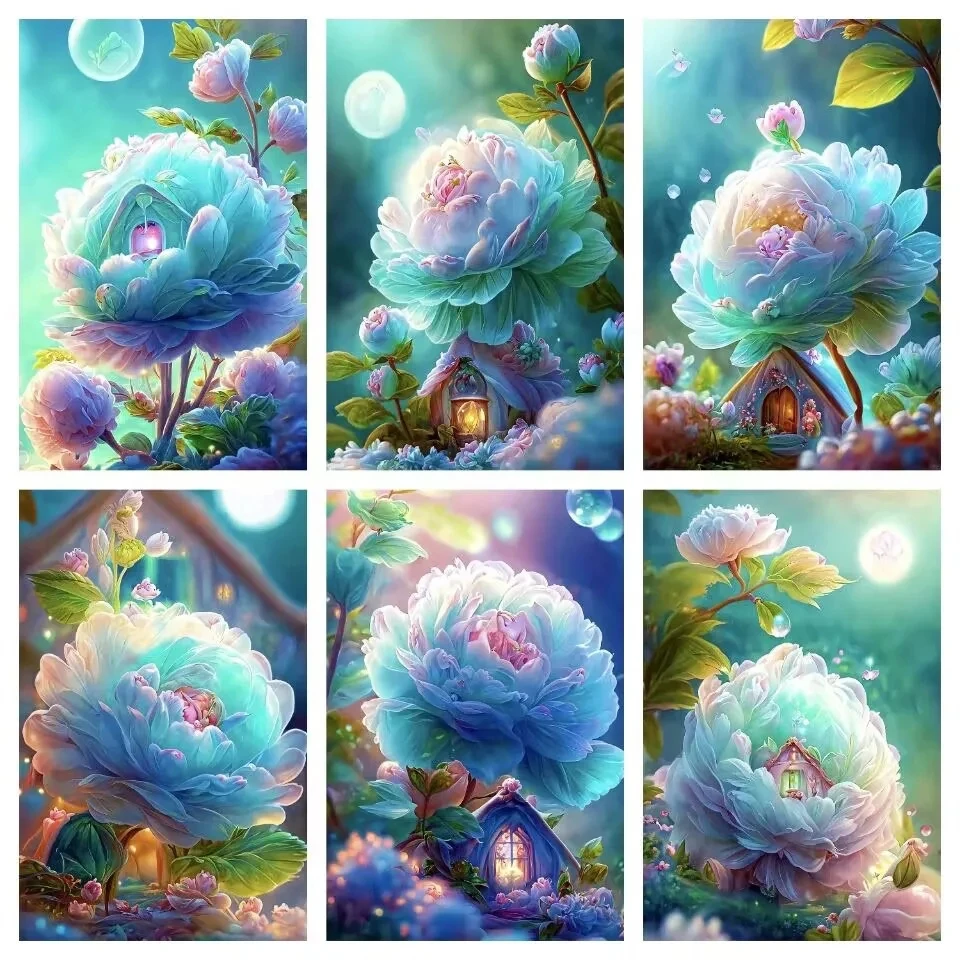 Diy Diamond Painting New Collection blue Flower Snow House Full Mosaic Drill Rhinestone Embroidery Picture Wall Decor TT883