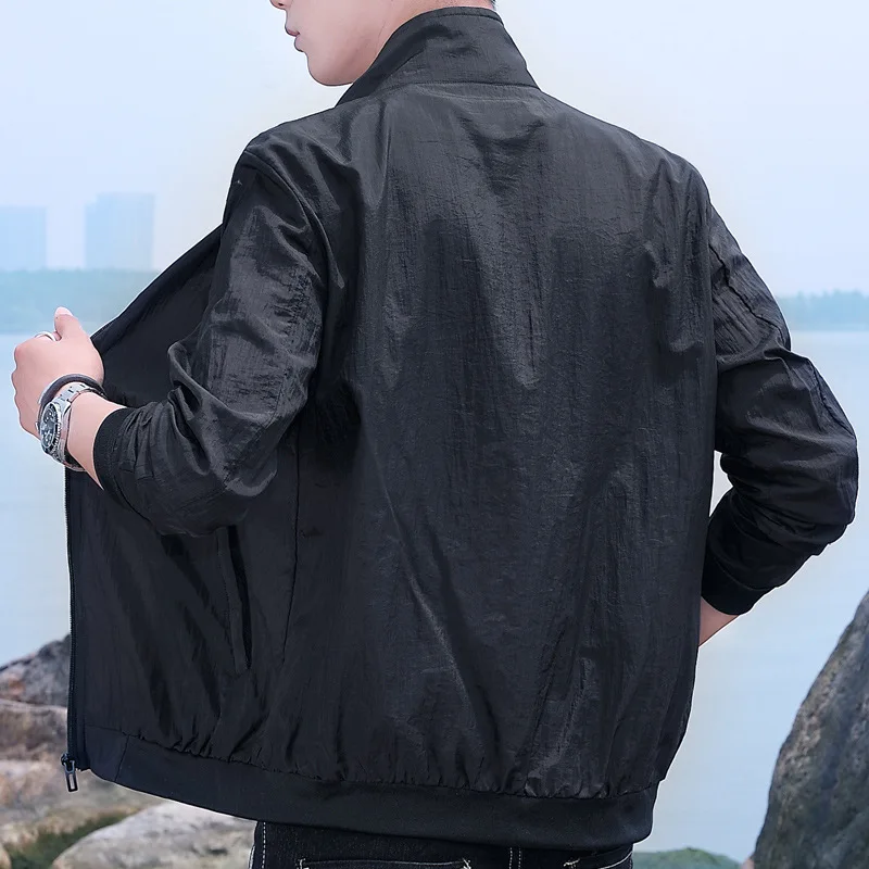 Men's Summer Outdoor Ice Silk Sunscreen Clothes Light and Thin 2024 Large Standing Collar Hatless Sunscreen Clothes