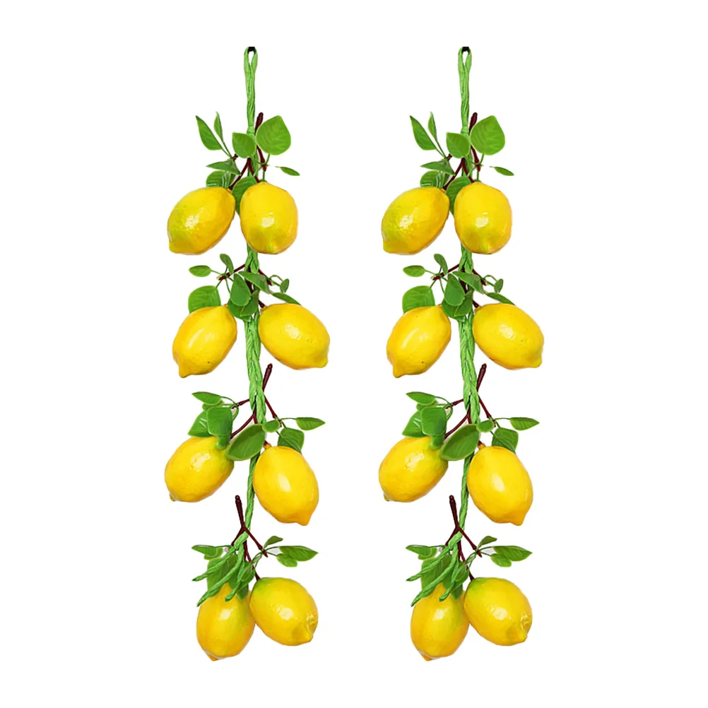 2 Bunches Imitation Lemon Skewers Simulation Fruit Decor Hanging Pendant Fake Lemons Photo Vegetable Artificial Foam Prop Man