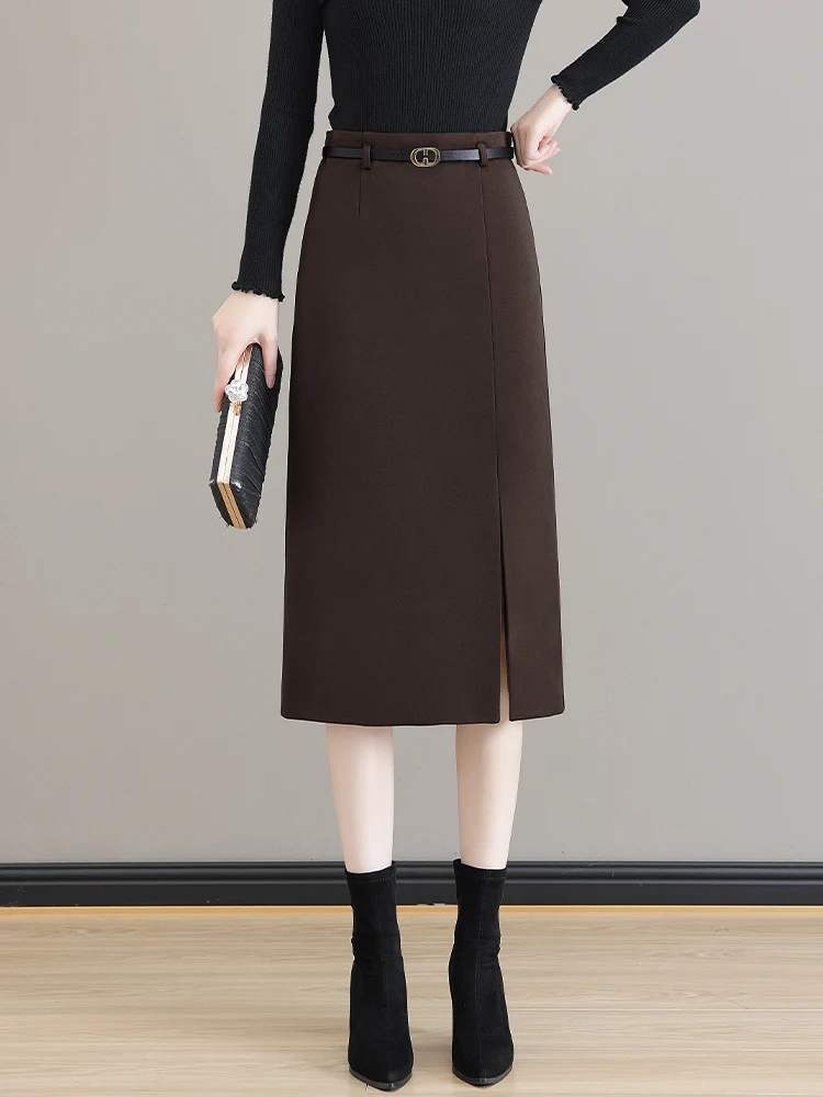 

High Waist Asymmetrical Woolen Suit Skirt Women's Autumn Winter New Style Commuter Straight Tube Wrap around Skirt