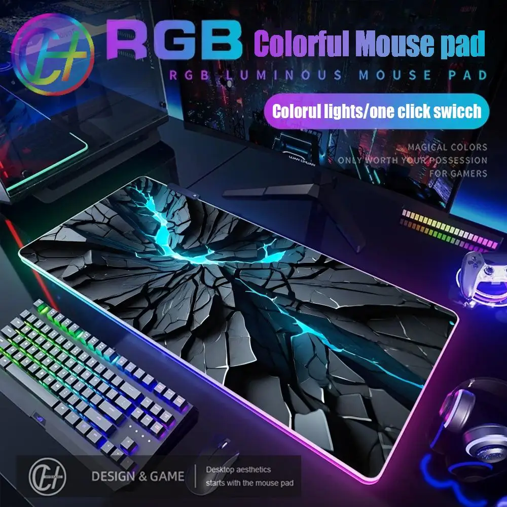 

2026 New RGB HYBXAXC Abstract Geometric Texture Mouse Pad RGB Gaming Mouse Pad Desk Mat HD Gamer Large LED Light XXL Mouse Pad