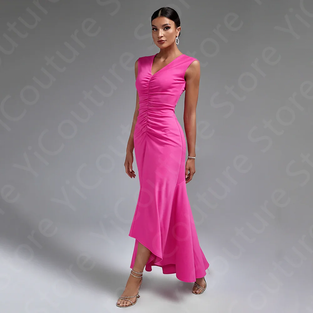 

Customized Classic On Sale Cocktail Dresses Pink Homecoming Gowns High Low Pageant Dress Mermaid V Neck Party Gowns Sleeveless