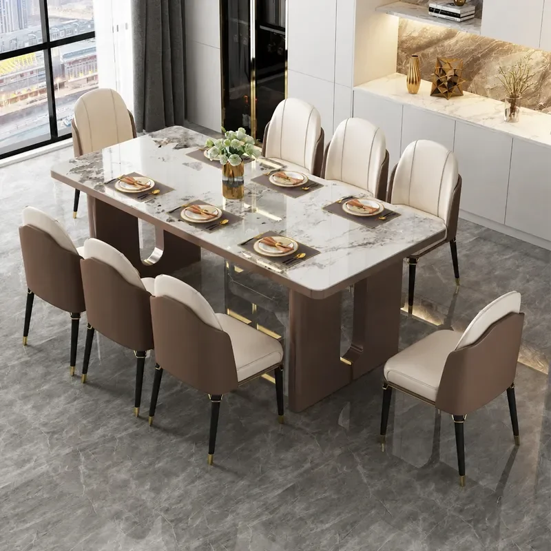 Luxury Rock Slab Rectangular Dining Table Set for Home Restaurant Open Kitchen High End Modern Furniture