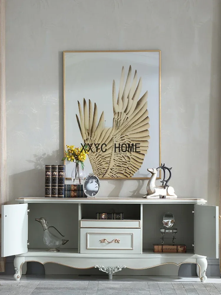 أثاث على الطراز الأوروبي خزانة تلفزيون من الخشب الصلب لغرفة المعيشة شريط سحب مصقول خزانة أرضية متعثرة