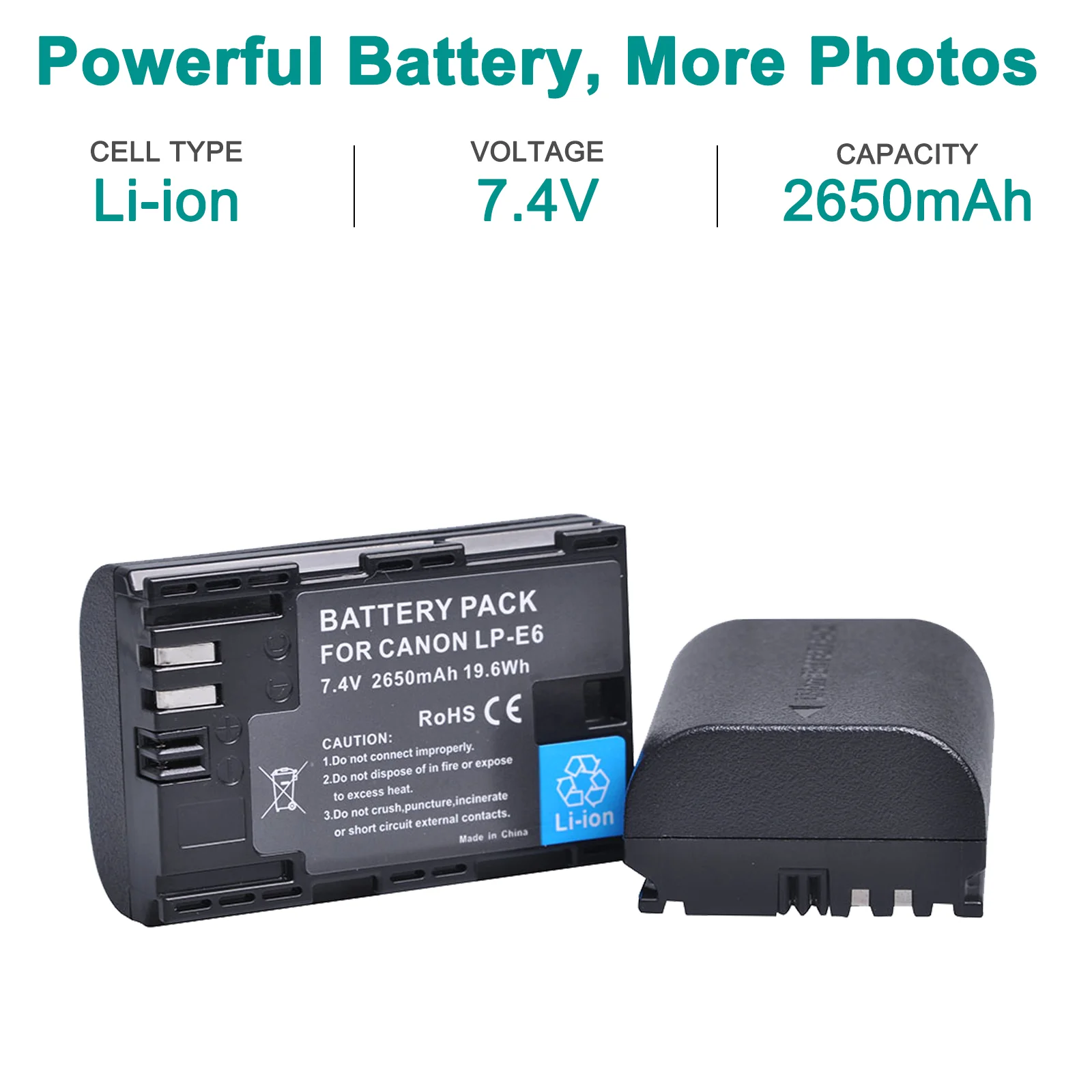 LP-E6NH استبدال بطارية لكاميرات كانون 5D مارك II III IV, 5Ds, 6D, 70D, 80D, R7, R6, R5, R, BMPCC 4K/6K, صندوق LP-E6