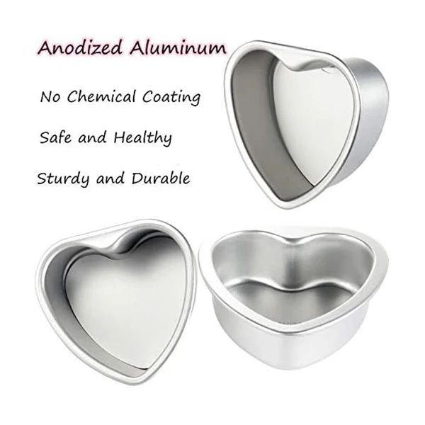 3 Pack Aluminum Heart Shaped Non-Stick Cake Pan Set Diy Baking Mold Tool With Removable Bottom - 4 Inch