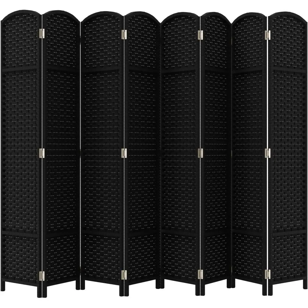 8 Panel Tall Room Divider, Black Privacy Screen for Room Separation, Freestanding Waterproof Wooden Partition
