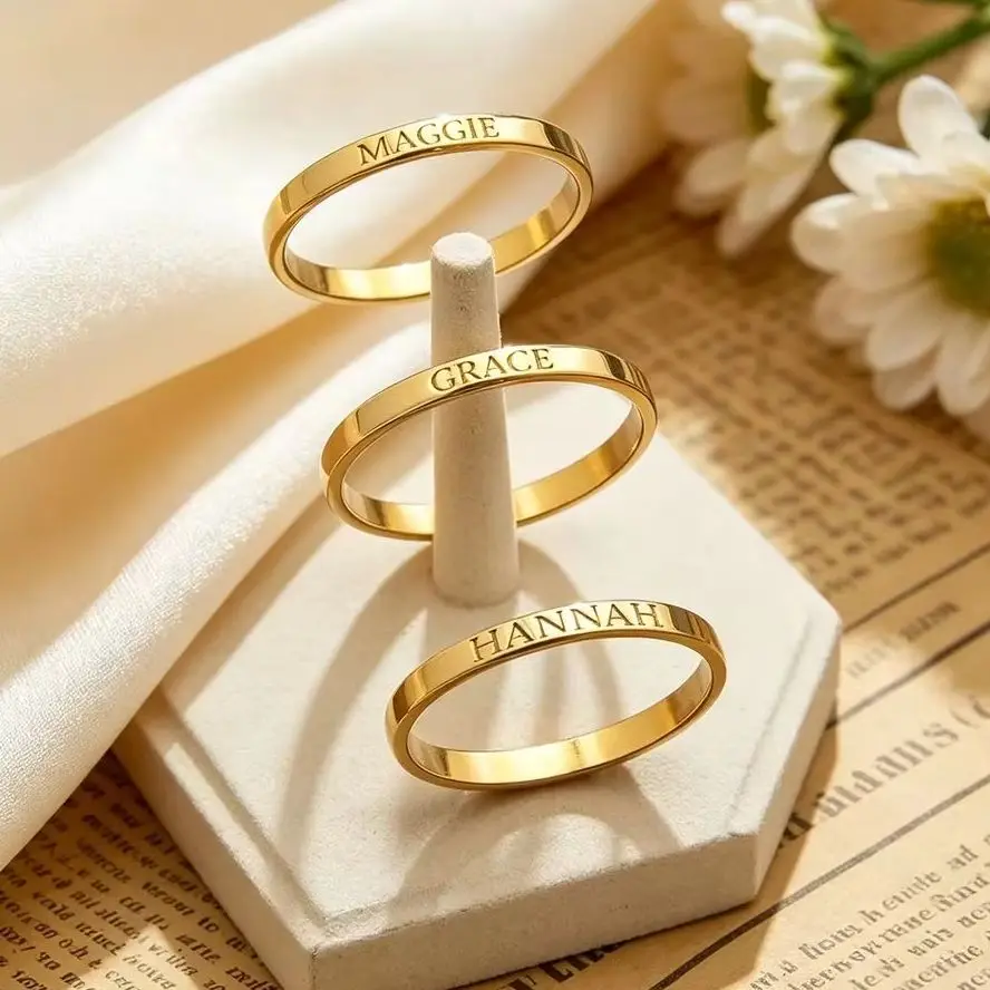 Customized Stainless Steel Thin Ring With Personalized Engraving Minimalist Stacked Ring Best Gifts For Mothers On Mother's Day