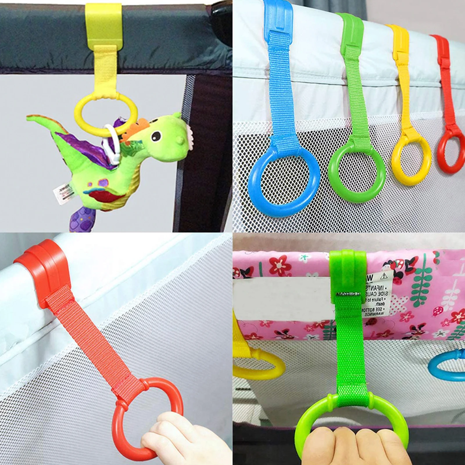 4/8 Uds. Anillos para tirar de la mano del bebé, cunas, parcos, anillos de entrenamiento para caminar, anillos auxiliares de pie para bebé, colgantes para cama de seguridad