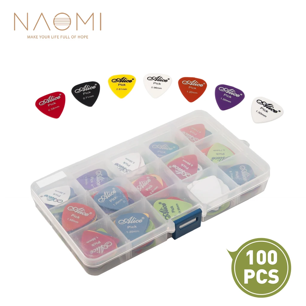 

NAOMI Guitar Picks 100pcs Acoustic Electric Guitar Picks Plectrum Various 6 thickness + Pick Box Guitar Parts Accessories