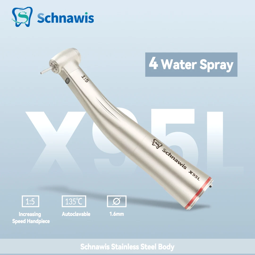 

X95L Dental Against Contra Angle 1:5 Increasing Speed Handpiece LED Fiber Optic Handpiece Inner Water Red Ring contraangulo