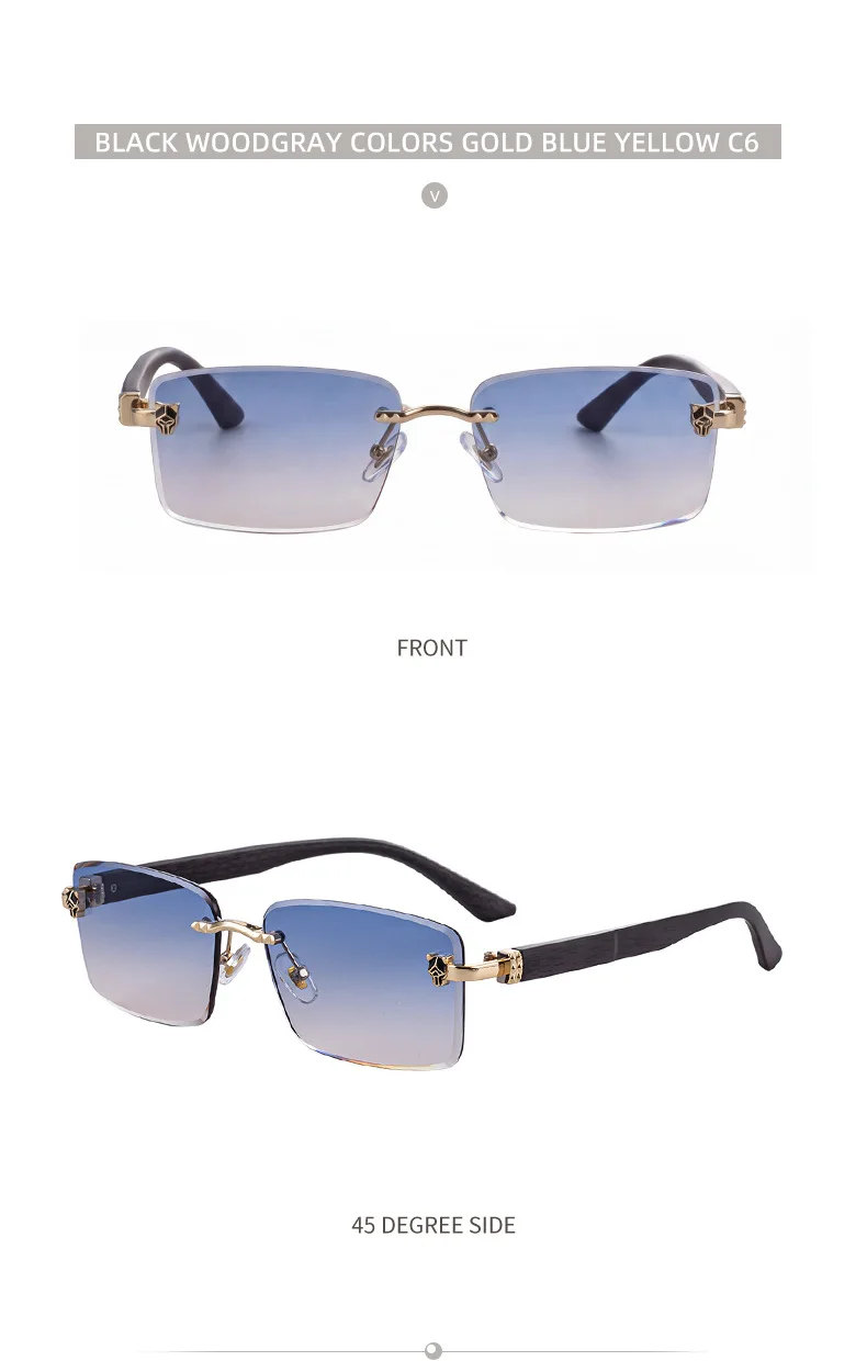 2026 Holzrahmenlose Sonnenbrille für Damen Trendige Retro UV400-Schutz Eckige Sonnenbrille für Herren Markendesign Modische Brille Dropshipping – Detail 22