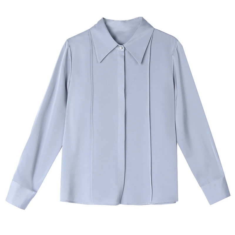 

Women's Long Sleeve Blouse Office Ladies Tops Hide Button Simple Shirts Fashion Long Sleeved Women Blouse 2025 White Shirt Tops