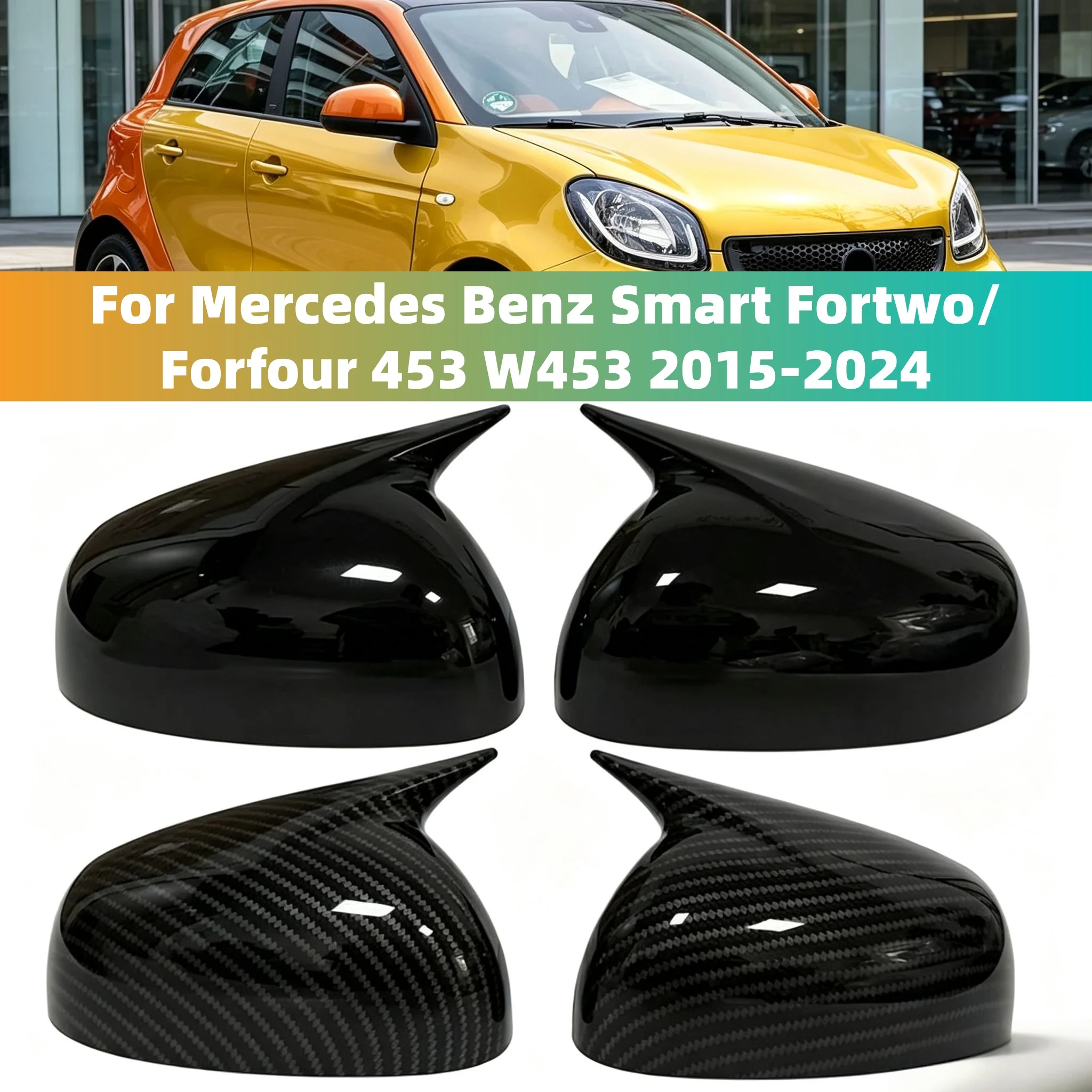 Rearview Mirror Cover Body Kit Accessories For Mercedes Benz Smart Fortwo/Forfour 453 W453 2015-2024 Glossy Black/Carbon Look