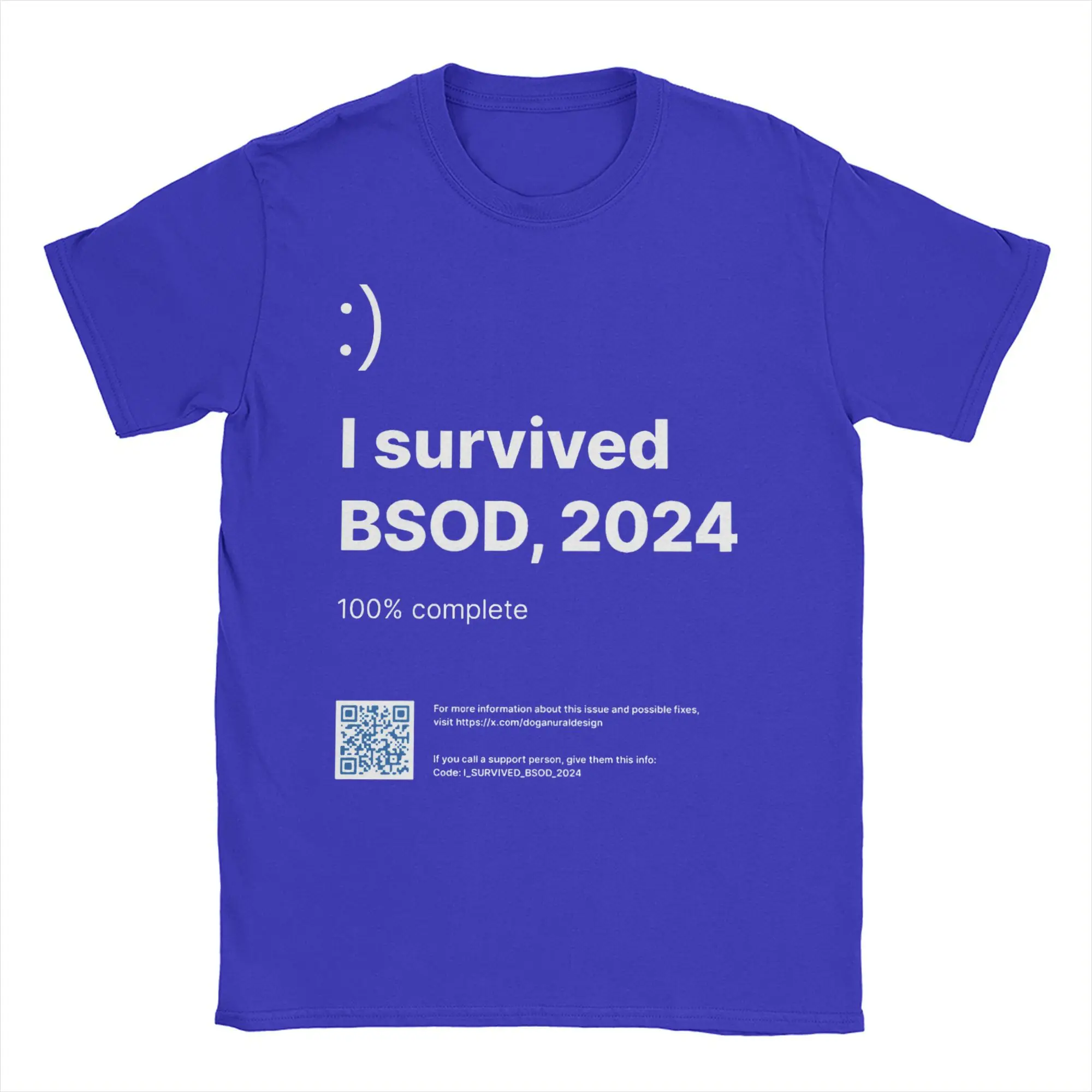 I Survived BSOD 2024 Men Women's T Shirt Blue Screen Of Death Windows Crash Tee Shirt Round Neck T-Shirts 100% Cotton