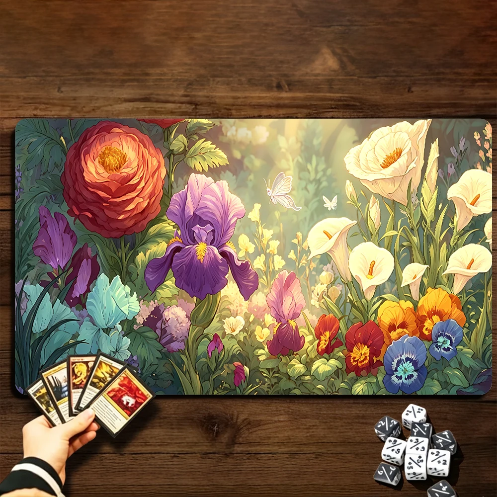 Romantic Magical Flower Patch TCG Playmat Magic Playmat Gathering Gaming Mat with Stitched Edge Anti-slip base Trading Card Game