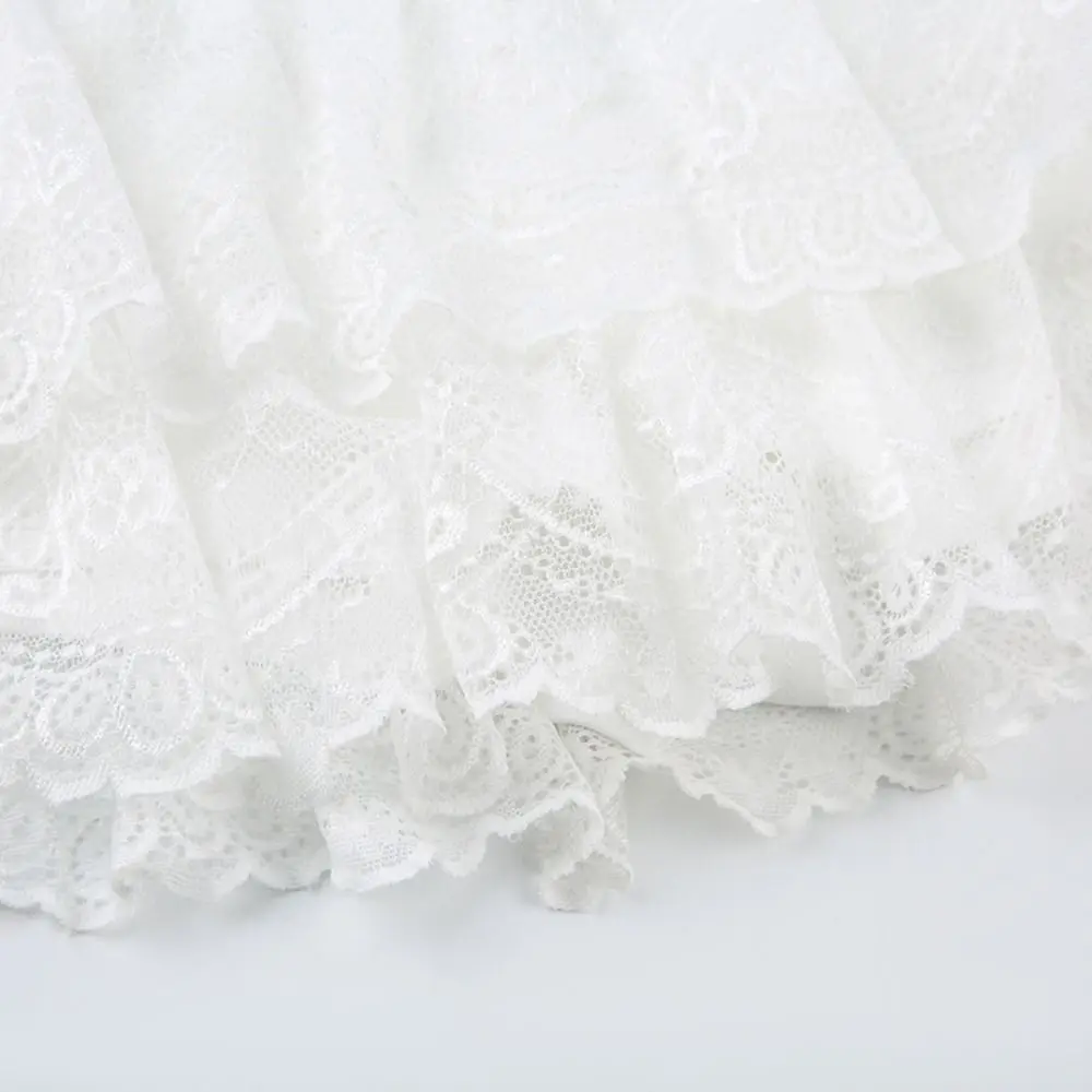 Embroidered Flower Lace Mini Skirt Y2K Streetwear Harajuku Ruched Skirts See Through Double Layer Pleated Skirts