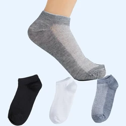 5 Pairs/Lot Men's Breathable Socks Short Ankle Elastic Solid Color Mesh Cotton Business Unisex Sock Plus Size EU38-46