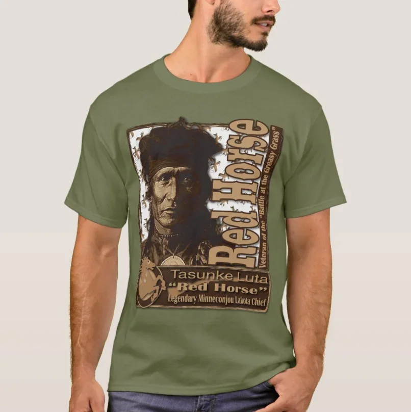 Legendary Minniconjou Lakota Chief Red Horse T Shirt New 100% Cotton Short Sleeve O-Neck T-shirt Casual Mens Top