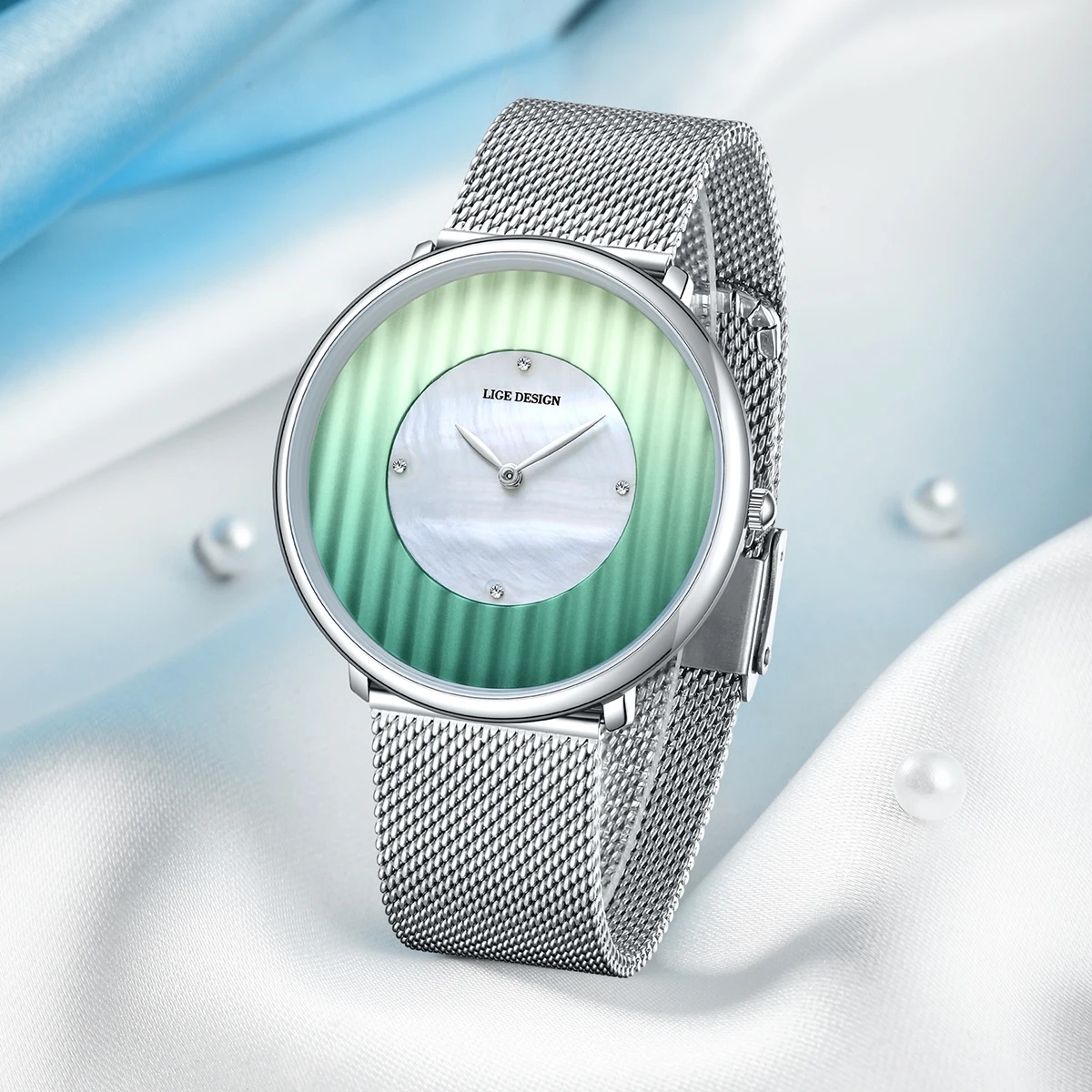 LIGE New Women Watch Top Luxury Brand Steel Mesh Waterproof Ladies Watches Flower Quartz Female Wristwatch Charming Girl Clock
