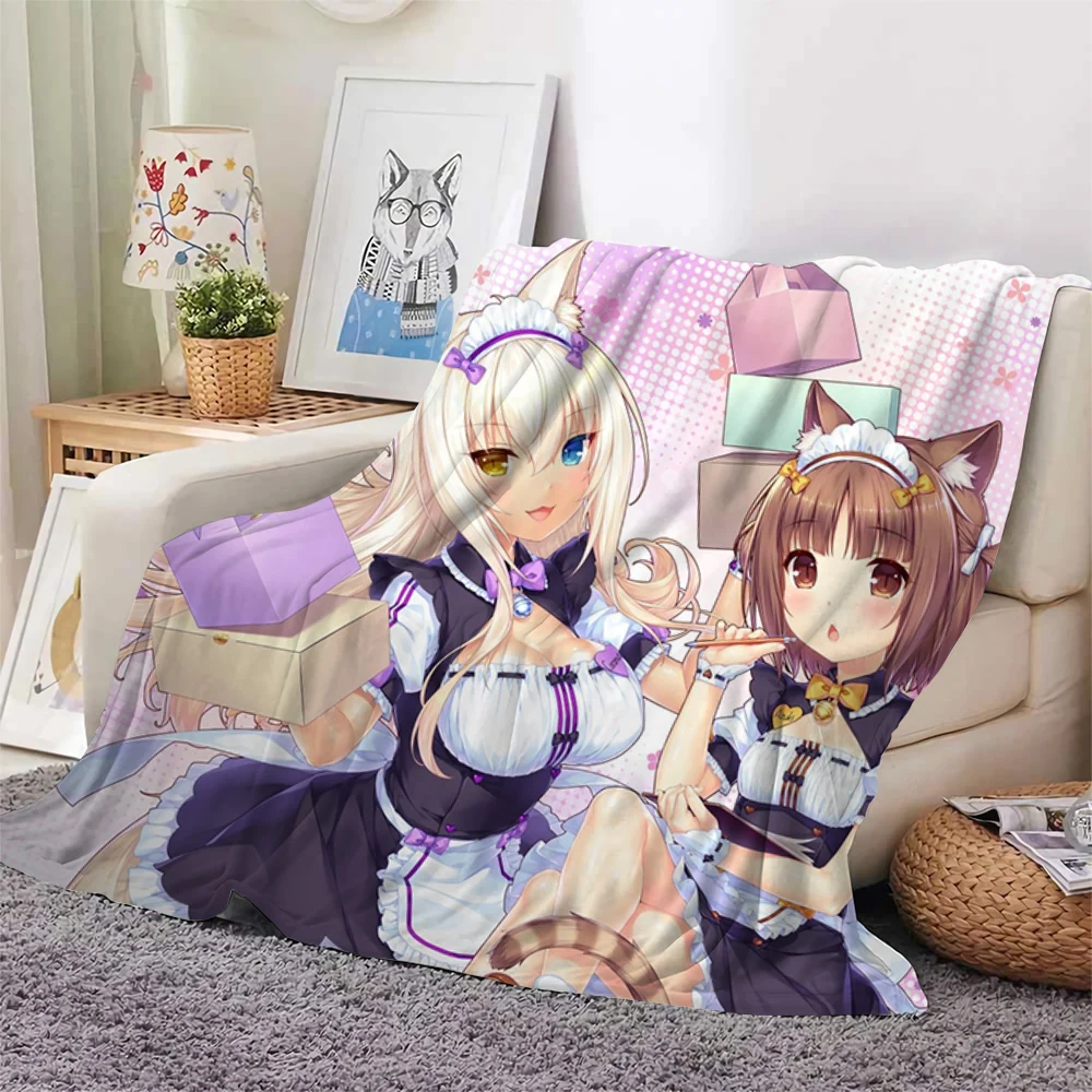 3D Kawaii Girl NEKOPARA Anime Cute Lolita Blanket,Soft Throw Blanket for Home Bedroom Bed Sofa Picnic Travel Cover Blanket Kids