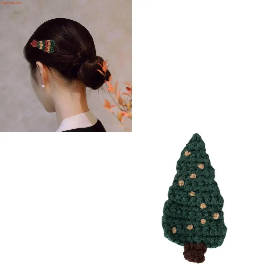 Q5WE Handmade Wool Hair Clip Christmas Tree Hairpin Multiple Colors Hair Barrettes