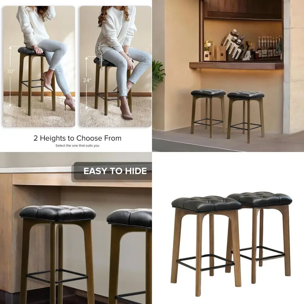 Coppia di 24 sgabelli da bar moderni in ecopelle, altezza bancone senza schienale, con poggiapiedi per cucina, isola, sala da pranzo