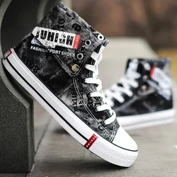 Men's Canvas Shoes Hip hop Denim High Top Lace Up Casual Shoes Student Flat Bottom Street Skateboarding Shoes Tenis Masculino