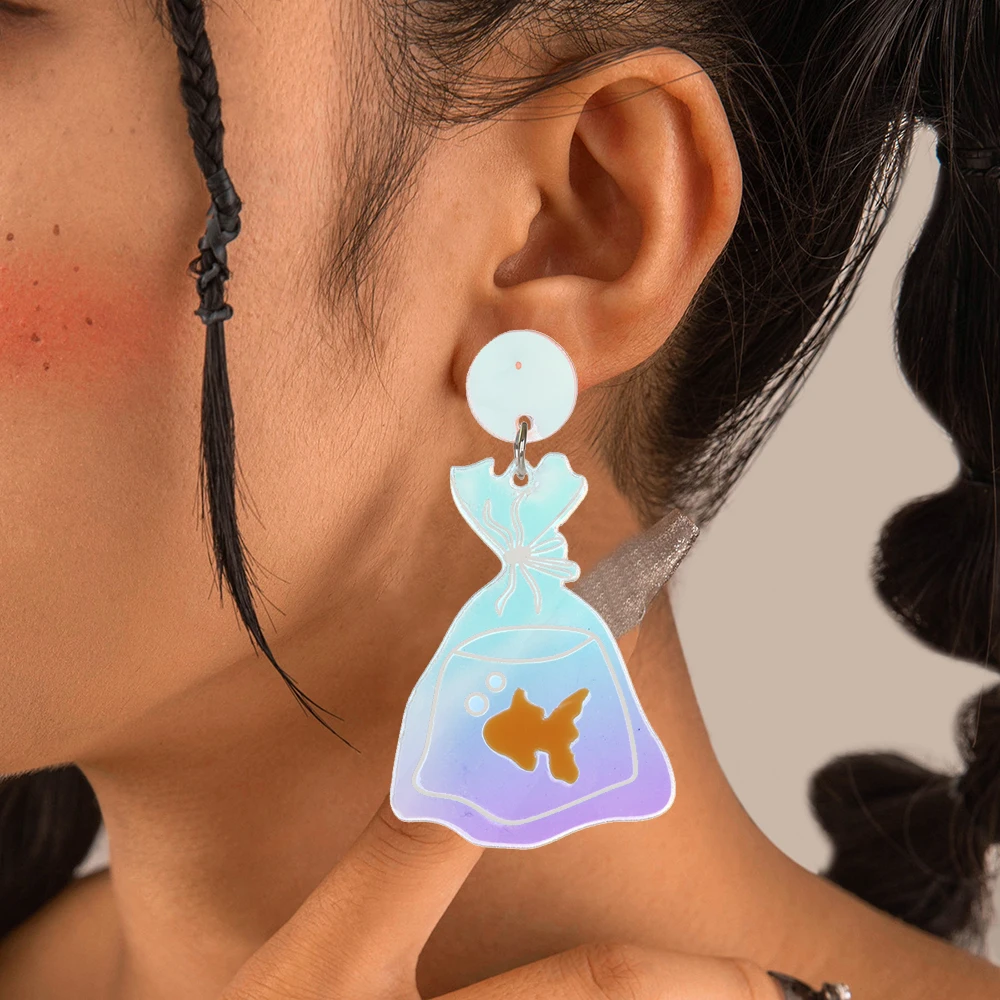 WELBACK Unique Handmade Creative Funny Acrylic Chic Hatchet Goldfish Film Umbrella Drop Dangle Earrings For Women Jewelry Gifts