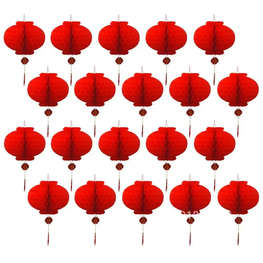 Behogar 20PCS 18cm Waterproof Good Fortune Red Paper Lanterns for Chinese New Year Spring Festival Party Celebration Home Decor